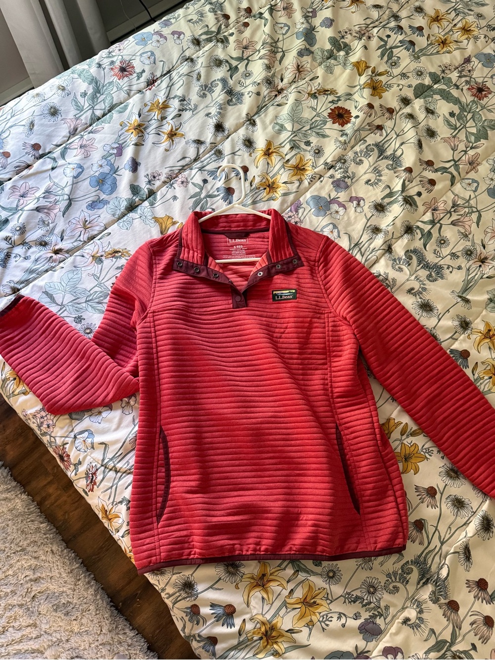 L.L. Bean Coral Red Quilted Half-Zip Pullover